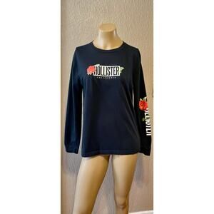 Hollister California Long Sleeve Black T-Shirt  XS Whimsical Flower Roses Y2K